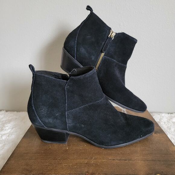 Timberland Black Carleton Side-Zip Suede Ankle Booties Women's Size 7 - Picture 2 of 11